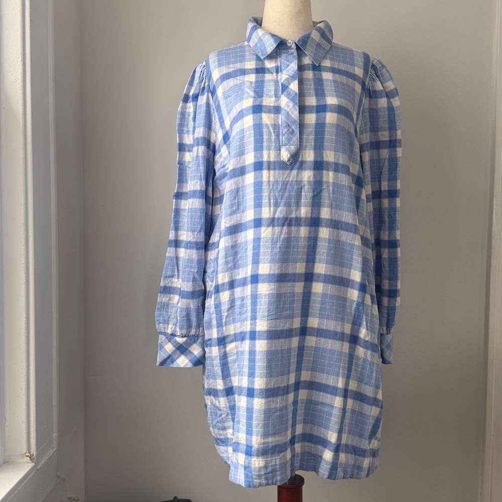 Vineyard Vines Blue and White Plaid Pajama Dress size Large Wool Blend
